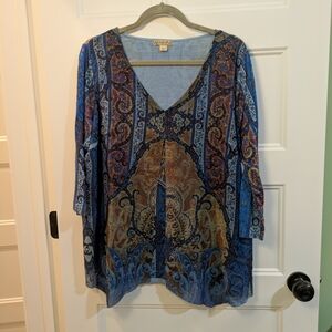 Energe Blue and Brown Paisley Top